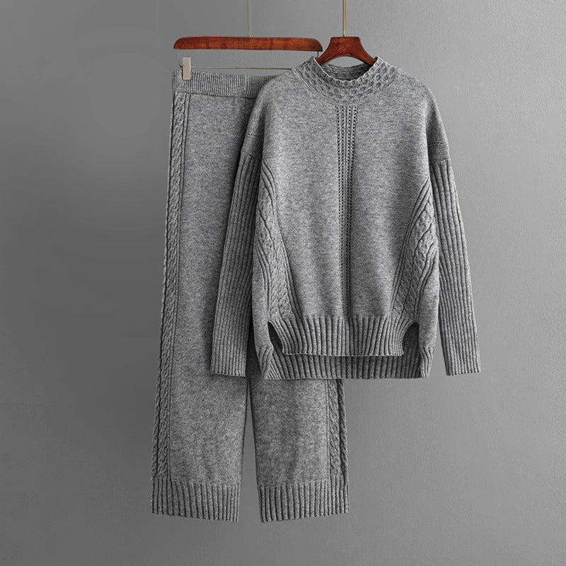 Dames Cozy Ronde Hals Trui & Wijde Pantalon Set