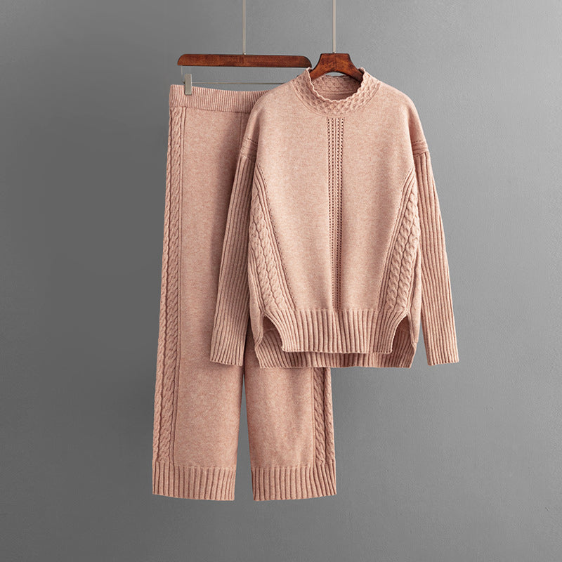 Dames Cozy Ronde Hals Trui & Wijde Pantalon Set