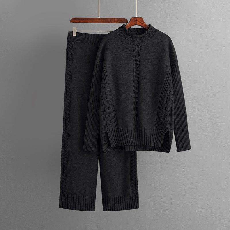 Dames Cozy Ronde Hals Trui & Wijde Pantalon Set