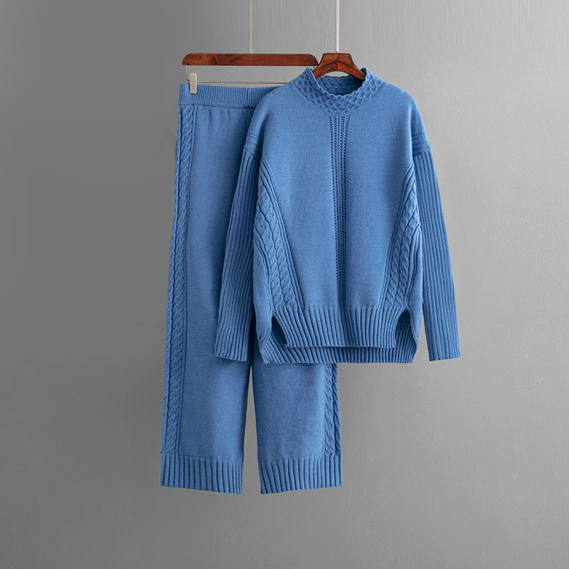 Dames Cozy Ronde Hals Trui & Wijde Pantalon Set
