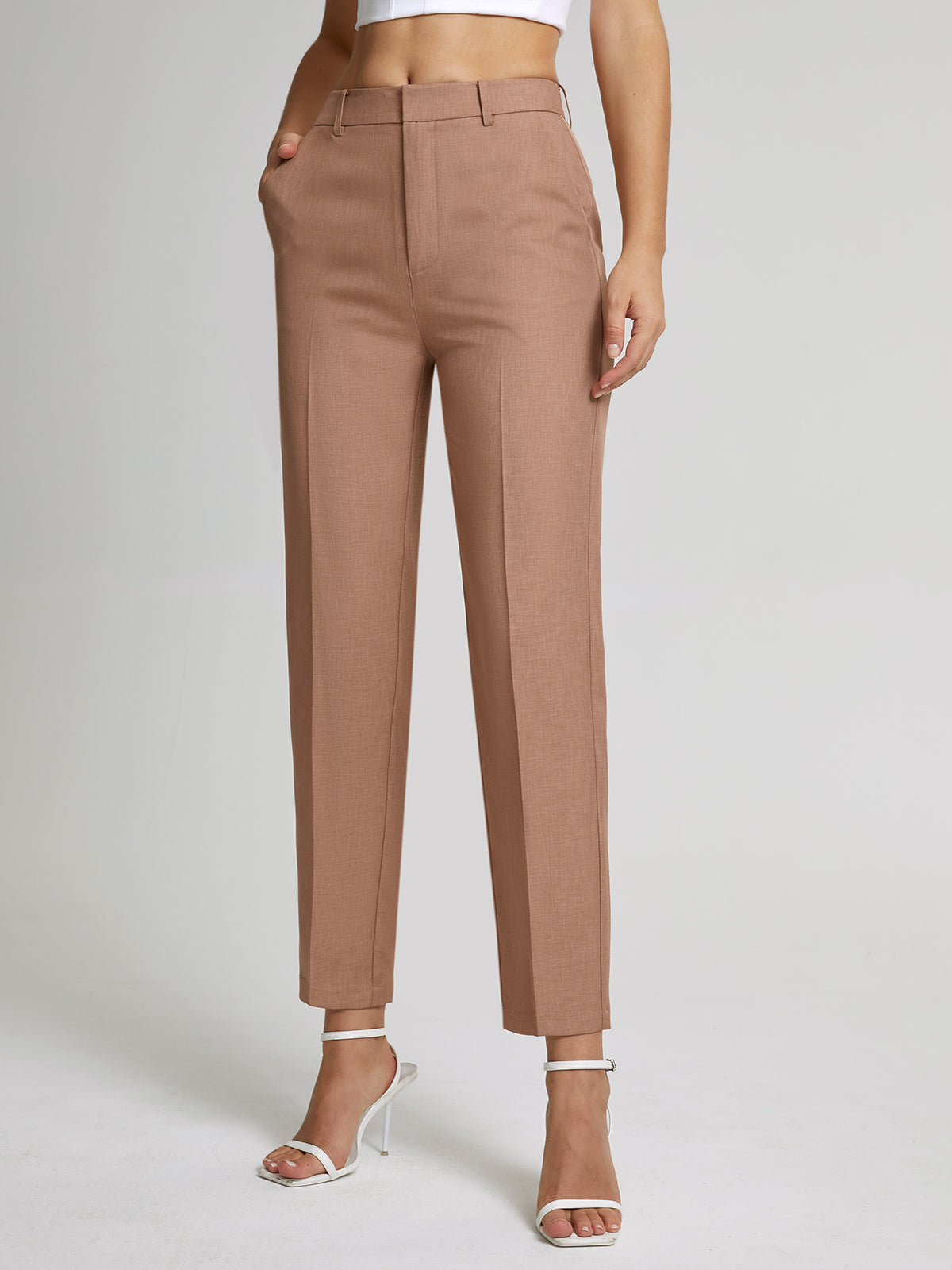 Dames Hoge Taille Gekropt Rechte Broek