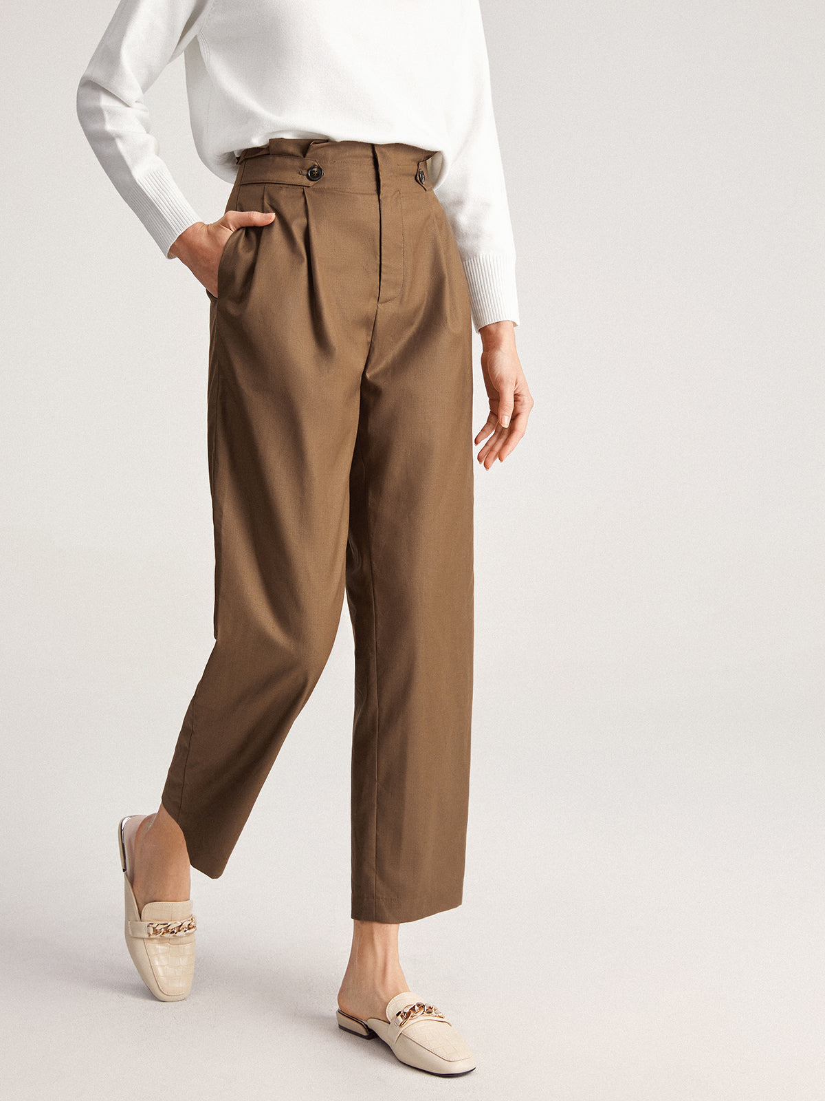 Dames Hoge Taille Pantalon met Plooien