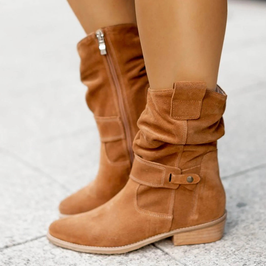 Dames Elegante Winter Suede Enkellaarsjes met Lage Hak