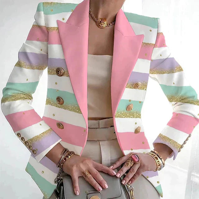 Dames Elegante Pastel Dubbelgeknopte Blazer