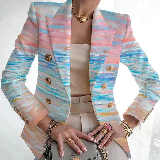 Dames Elegante Pastel Dubbelgeknopte Blazer