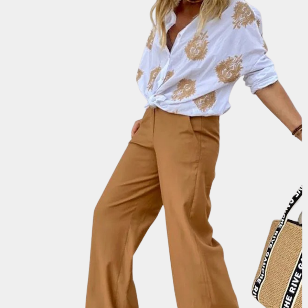 Dames Geprinte Witte Lange Mouw Kraag Blouse