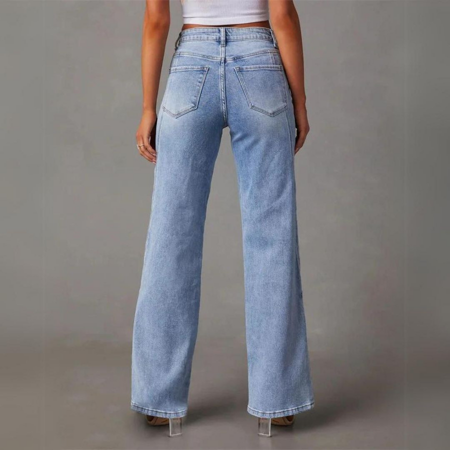 Noor | Stijlvolle Hooggetailleerde Wijde Pijpen Jeans