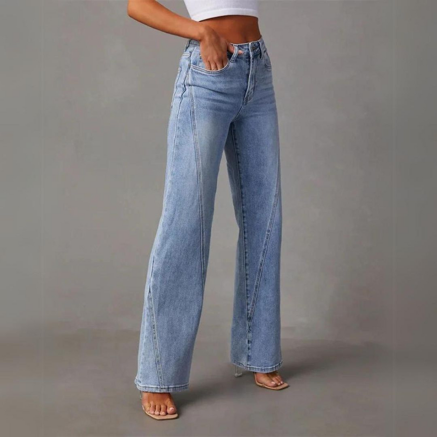 Noor | Stijlvolle Hooggetailleerde Wijde Pijpen Jeans