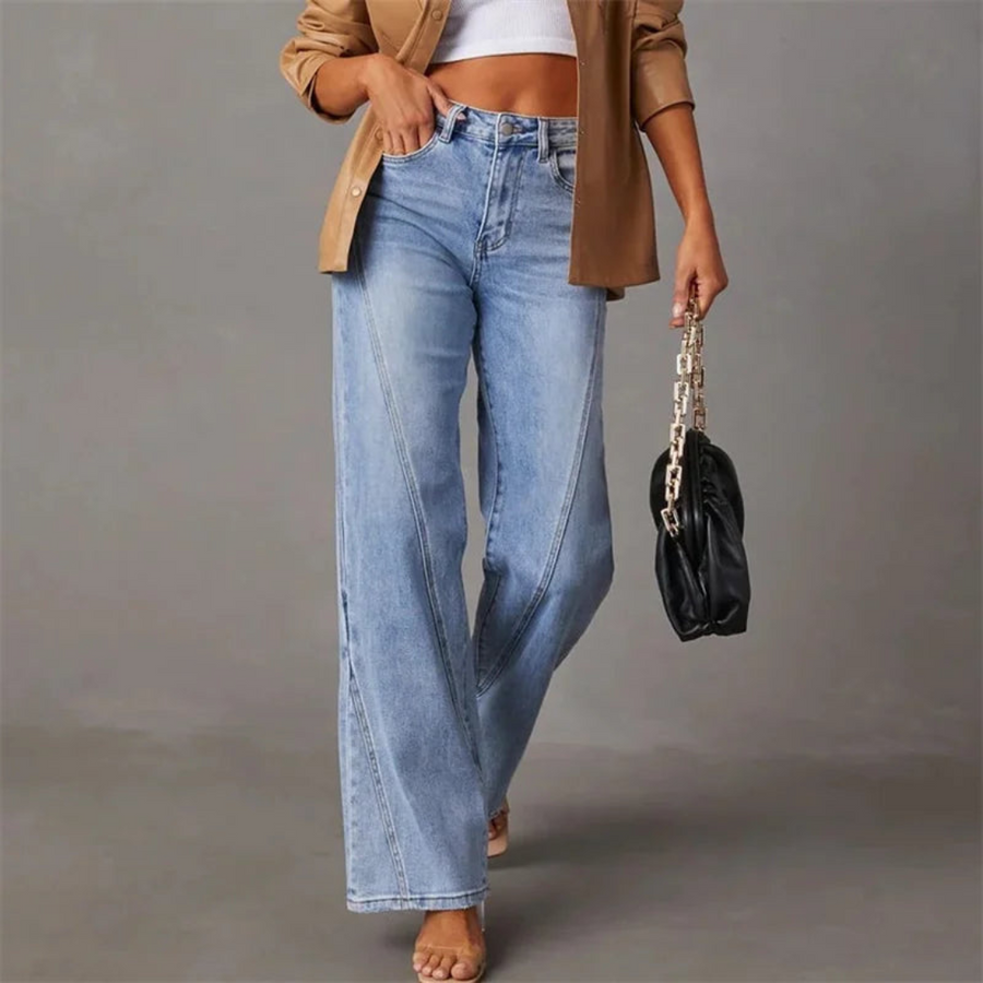 Noor | Stijlvolle Hooggetailleerde Wijde Pijpen Jeans