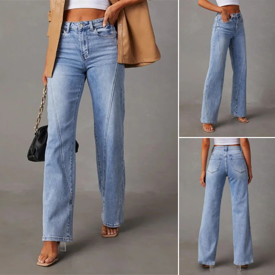Noor | Stijlvolle Hooggetailleerde Wijde Pijpen Jeans