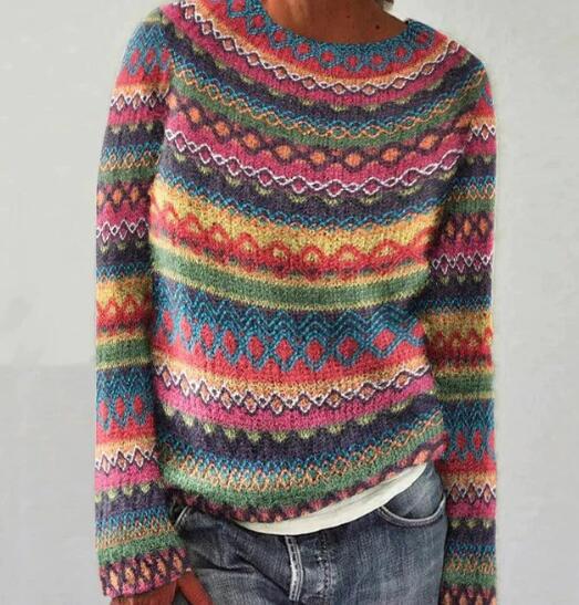 Dames Gezellige Kleurrijke Trui met Aztec Ontwerp