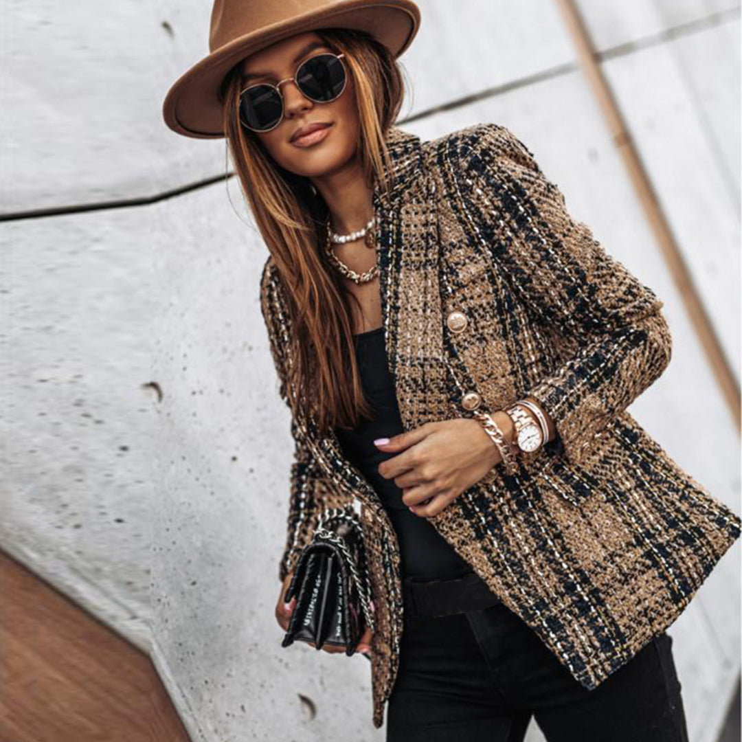 Dames Elegante Geruite Tartan Blazer