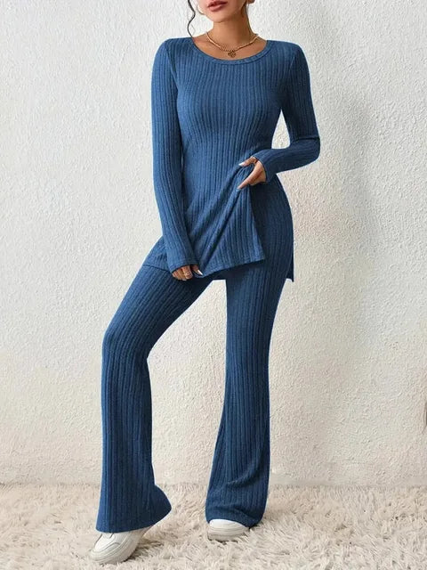 Dames Gebreide Winter Lounge Set met Uiteenlopende Broek