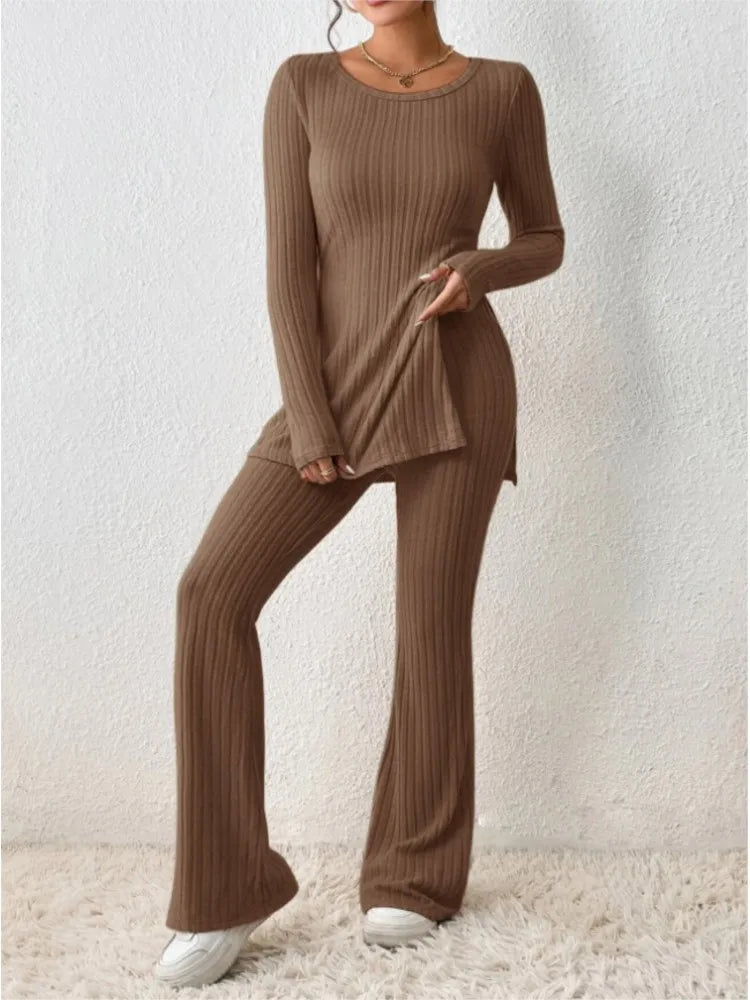 Dames Gebreide Winter Lounge Set met Uiteenlopende Broek
