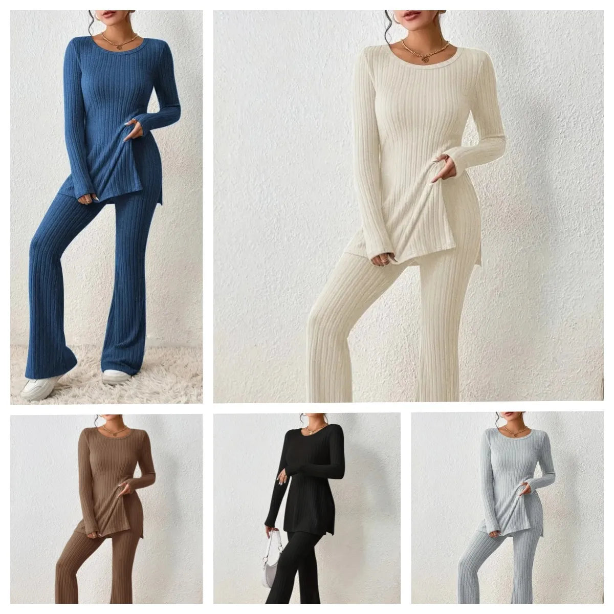 Dames Gebreide Winter Lounge Set met Uiteenlopende Broek