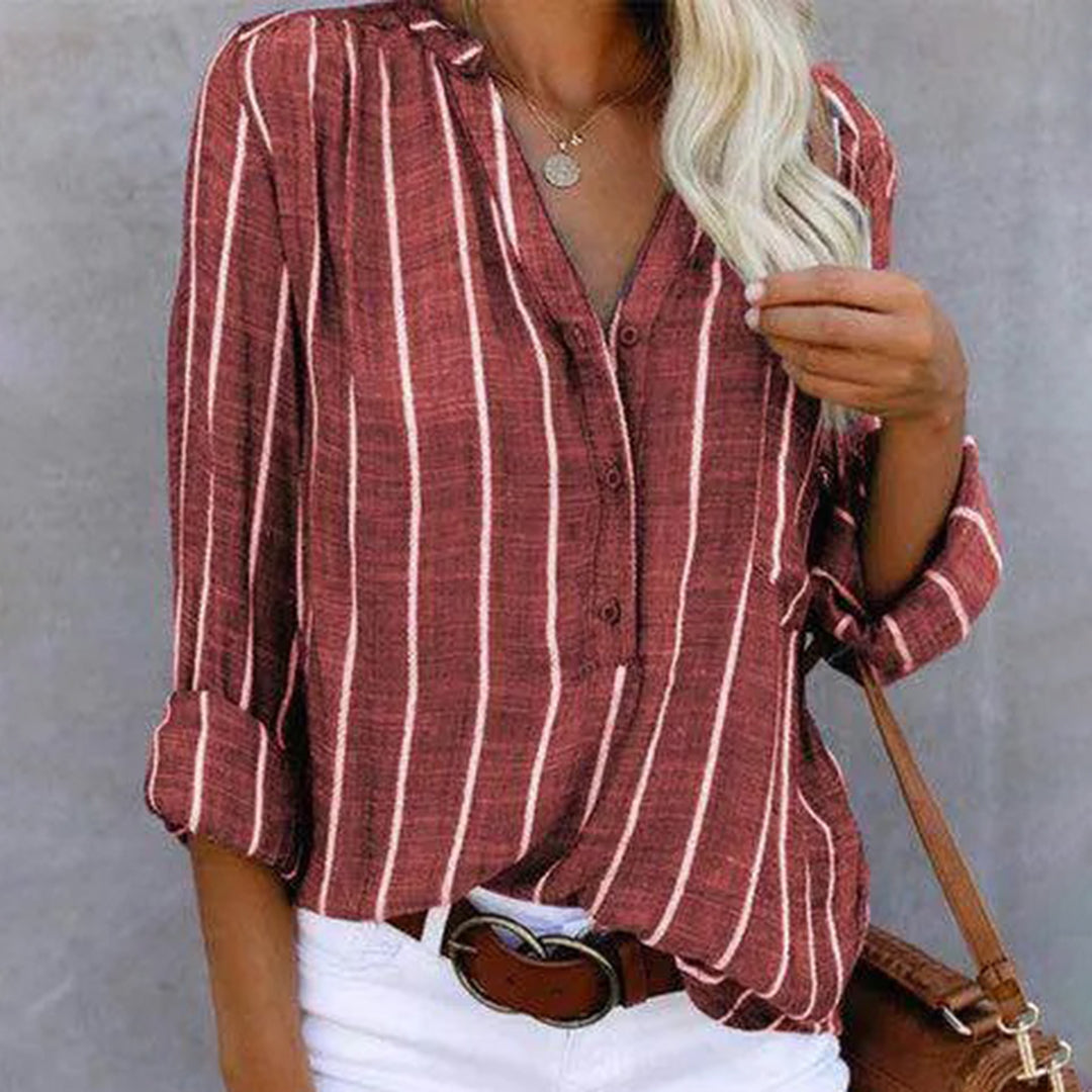 Dames Elegante Gestreepte V-Hals Blouse