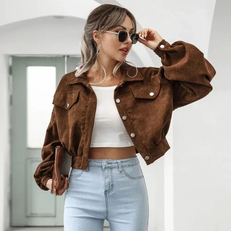 Dames Chic Gekropen Corduroy Jack voor Moeiteloze Stijl
