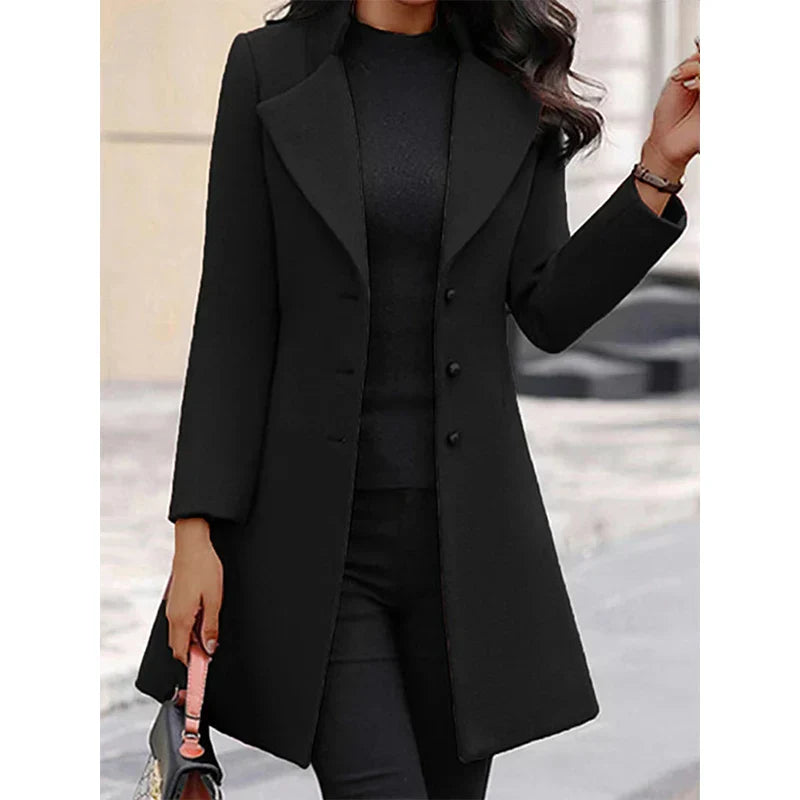Dames Elegante Effen Wol Trenchcoat