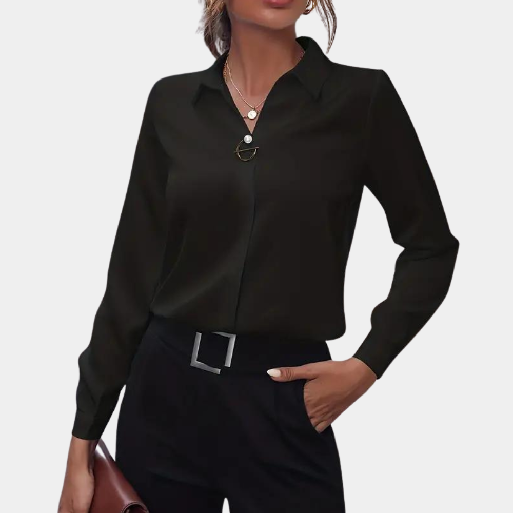 Dames Elegante Effen Knoop Voorkant Lange Mouw Blouse