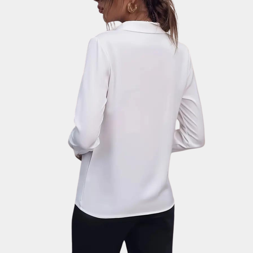 Dames Elegante Effen Knoop Voorkant Lange Mouw Blouse