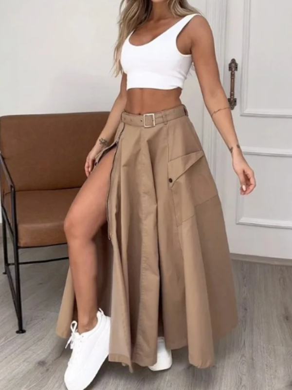 Dames Elegante Wijde Eco-Leer Flared Rok Set