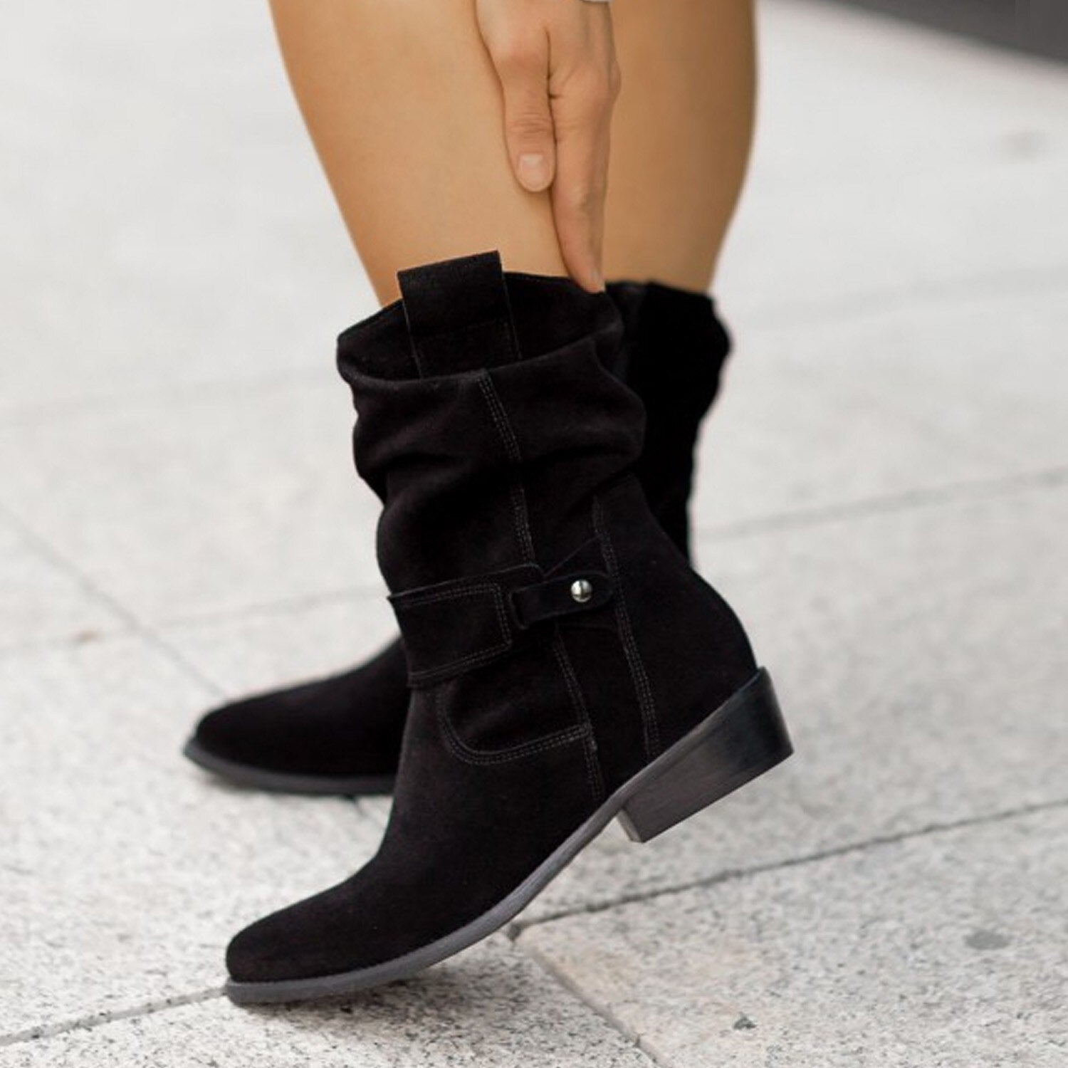 Dames Elegante Winter Suede Enkellaarsjes met Lage Hak