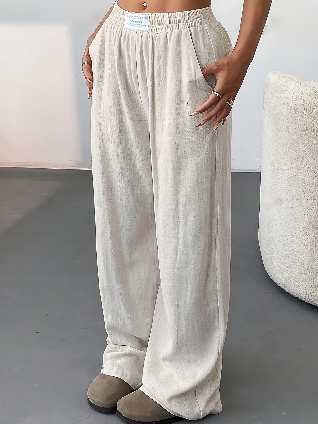 Dames Casual Linnenmix Wijde Pijpen Broek