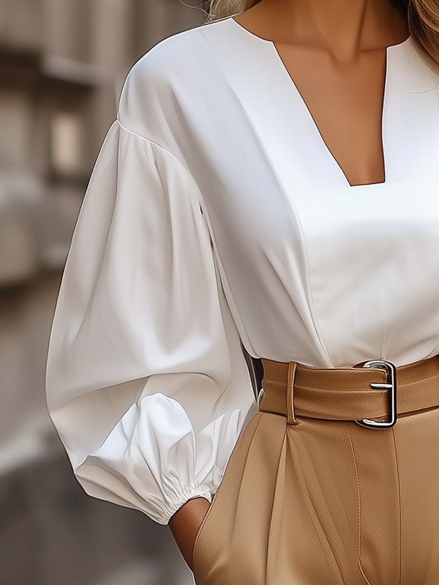 Dames Chique Witte Blouse met Pofmouwen