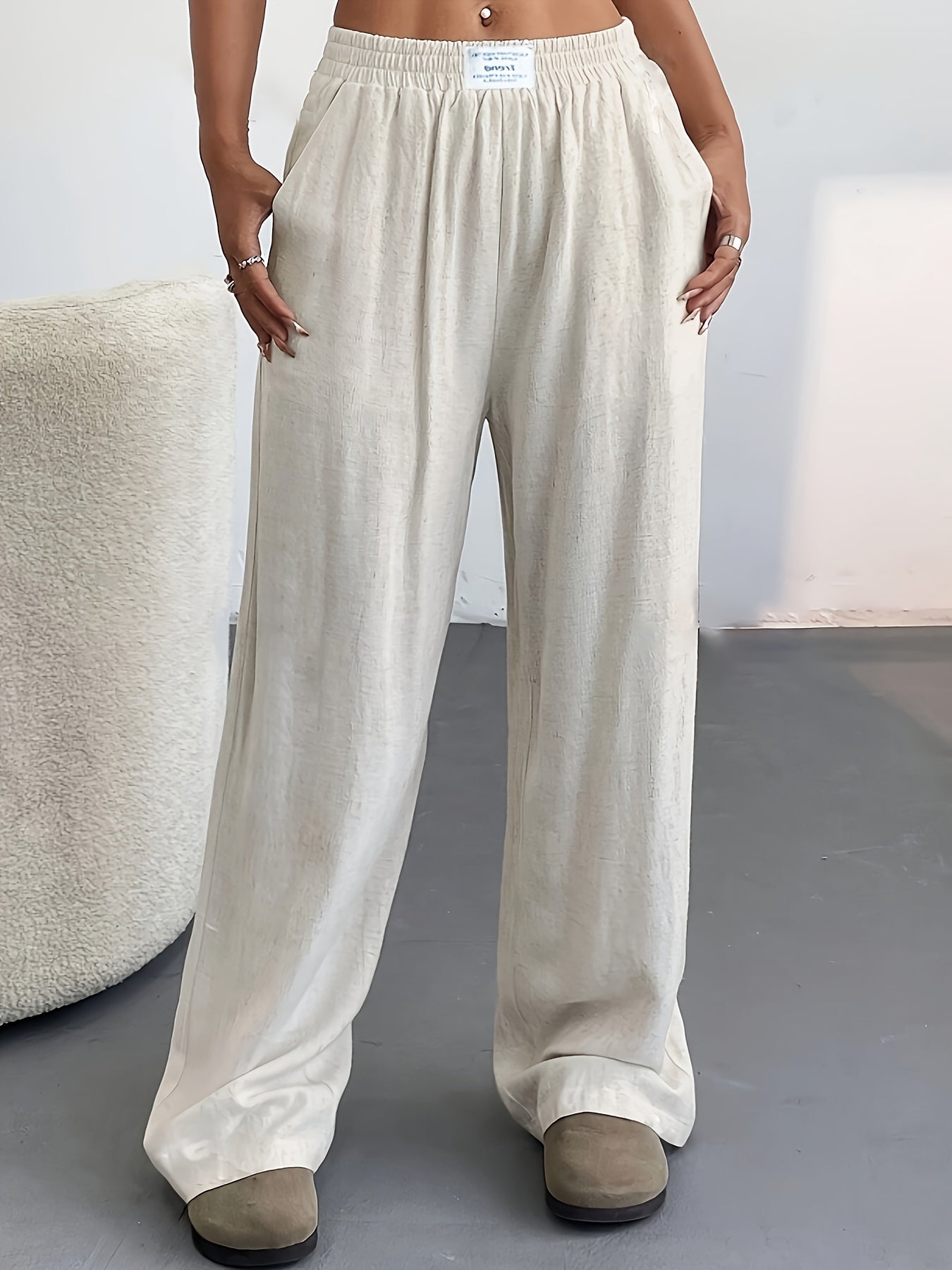 Dames Casual Linnenmix Wijde Pijpen Broek