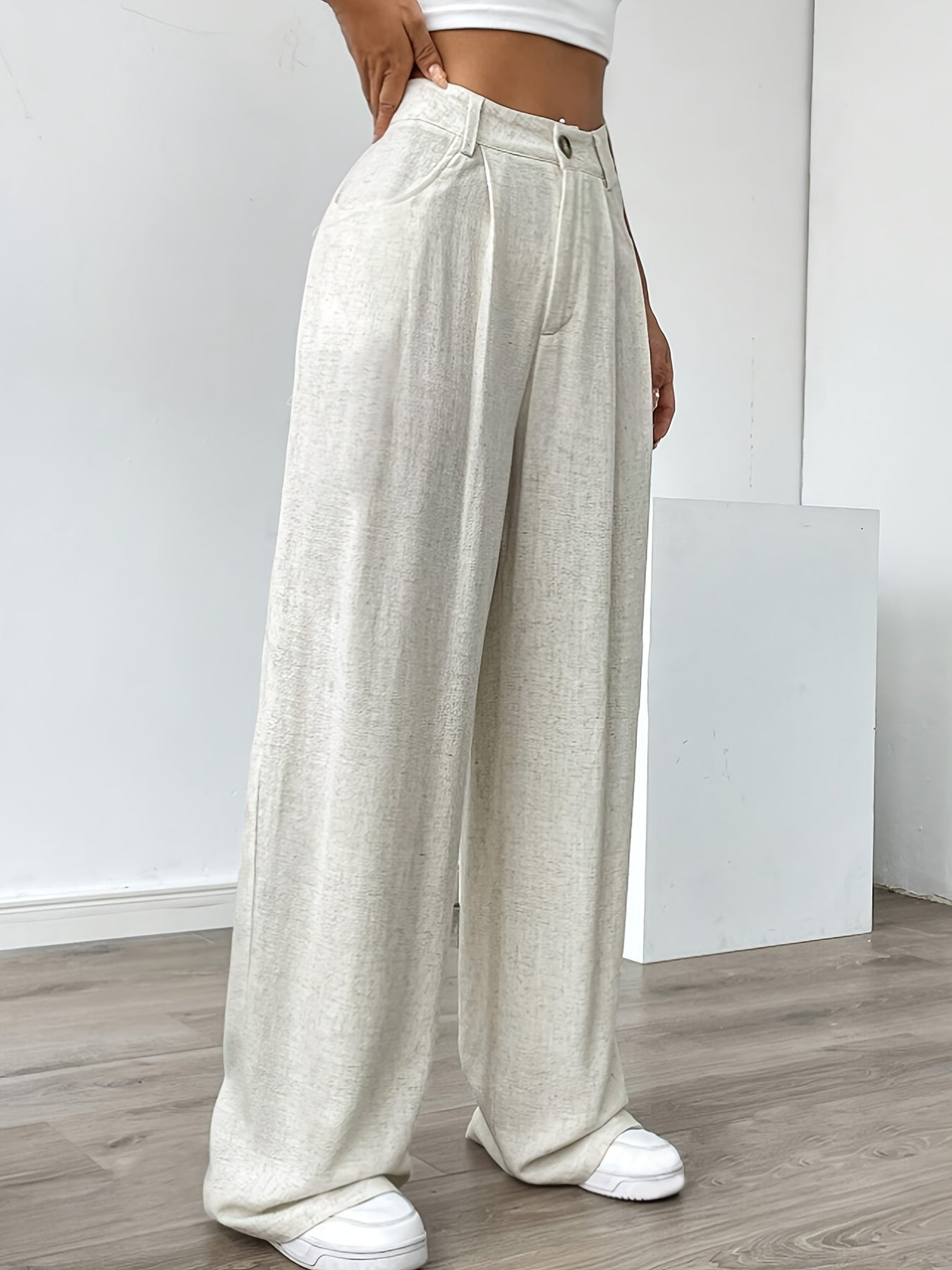 Dames Effen Linnen Wijde Broek met Trekkoord
