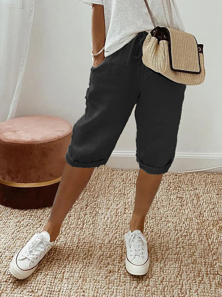 Dames Effen Zachte Elastische Taille Shorts