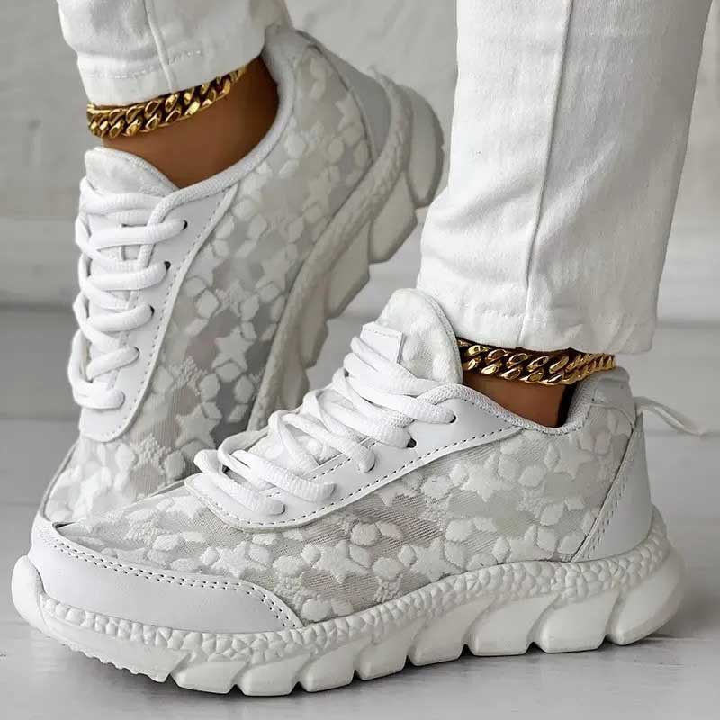 Comfortabele Dames Witte Veterschoenen met Sterrenpatroon