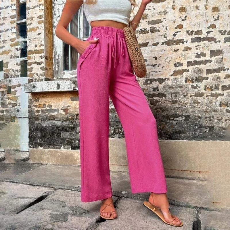 Dames Hoge Taille Brede Pijpenbroek met Zakken