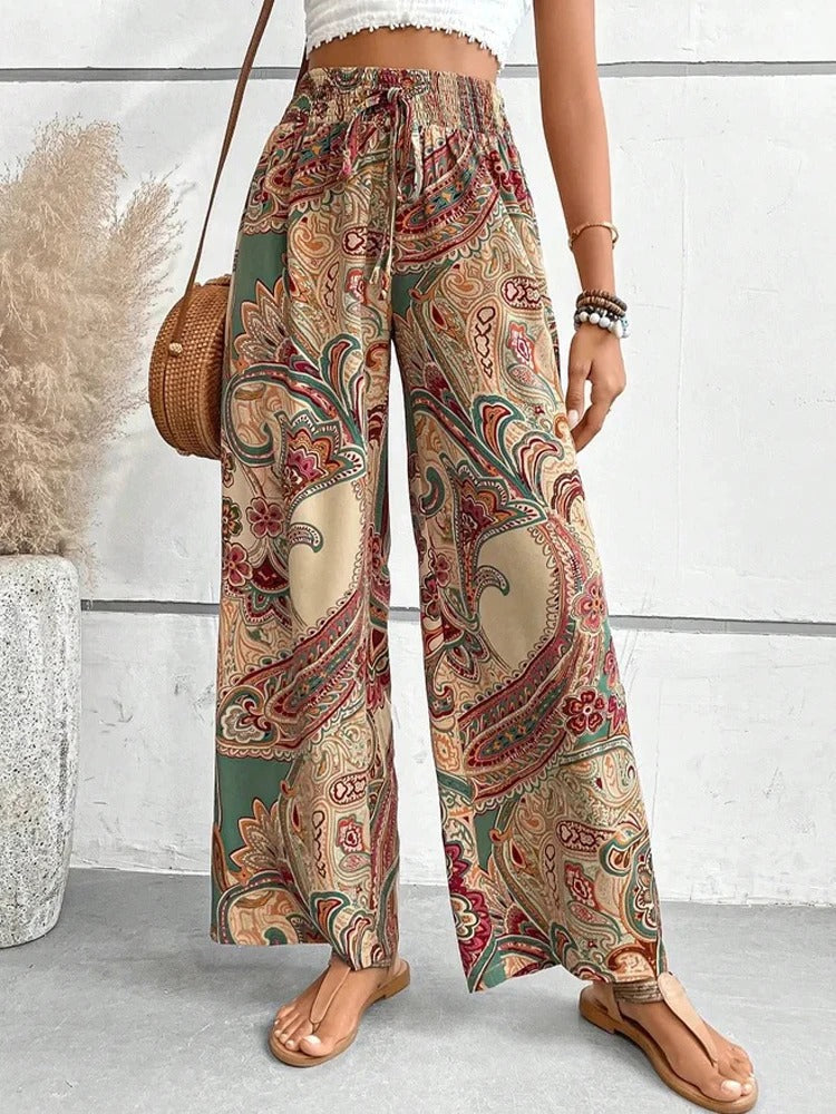 Dames Gedrukte Brede Pijpenbroek met Elastische Taille
